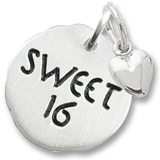 14K White Gold Sweet 16 Charm Tag with Heart by Rembrandt Charms
