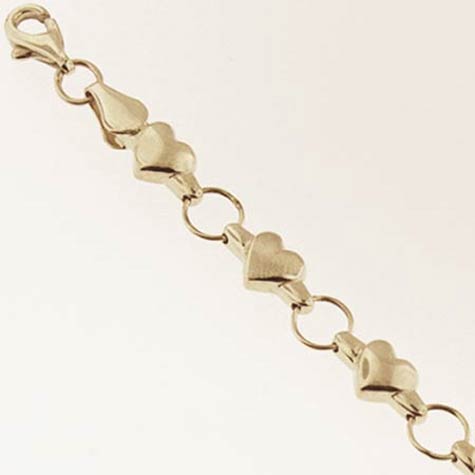 14k Gold Charm Bracelet with Hearts 5.7mm by 7 inches 14k Gold Charm Bracelet with Hearts 5.7mm by 7 inches