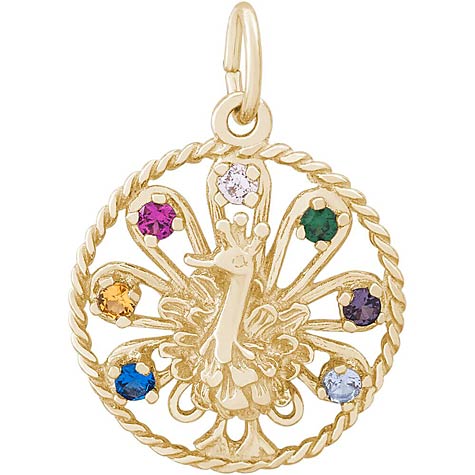 14K Gold Peacock Charm Select 7 Stones by Rembrandt Charms