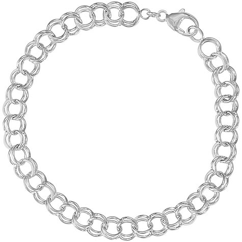 Sterling Silver Charm Bracelet Medium Double Curb Links 8”