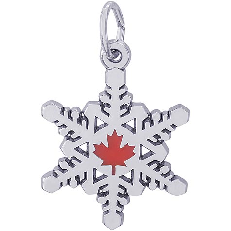 Sterling Silver Snowflake with Red Maple Leaf Charm Rembrandt Charms