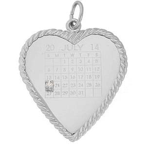 Sterling Silver Diamond Heart Calendar Charm by Rembrandt Charms Sterling Silver Diamond Heart Calendar Charm by Rembrandt Charms