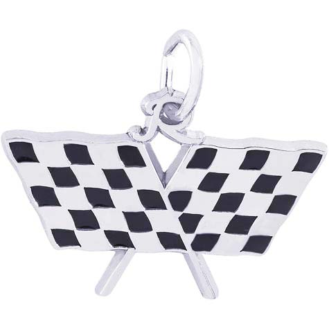 14K White Gold Racing Flags Charm by Rembrandt Charms 14K White Gold Racing Flags Charm by Rembrandt Charms
