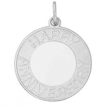 14K White Gold Happy Anniversary Disc Charm by Rembrandt Charms 14K White Gold Happy Anniversary Disc Charm by Rembrandt Charms