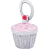 Cupcake Charm with Pink Icing and Lit Candle in Sterling Silver