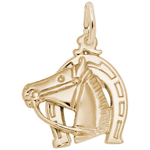 Rembrandt Horse Head with Horseshoe Charm, 14k Yellow Gold