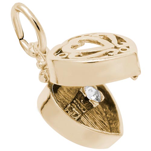 Rembrandt Heart Engagement Ring Box Charm, 14K Gold