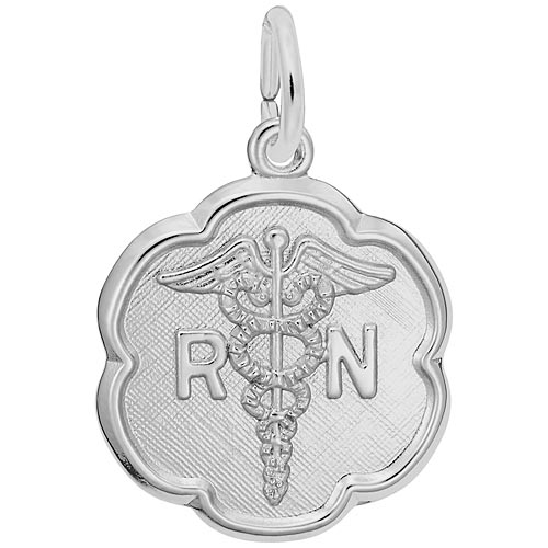 Sterling Silver RN Caduceus Scalloped Charm by Rembrandt Charms Sterling Silver RN Caduceus Scalloped Charm by Rembrandt Charms