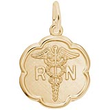 Rembrandt RN Caduceus Scalloped Disc Charm, 14k Yellow Gold