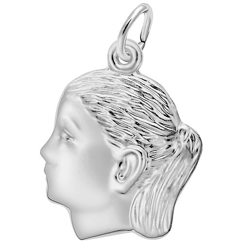 Rembrandt Girls Head Charm, 14k White Gold