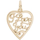 Rembrandt I Love You Open Heart Charm, 14k Yellow Gold