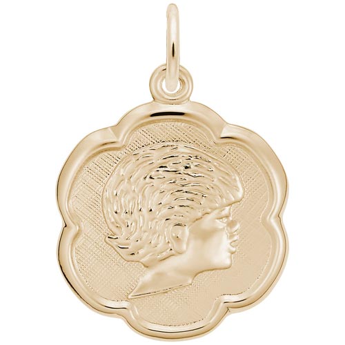 10K Gold Girls Head Scalloped Disc Charm by Rembrandt Charms 10K Gold Girls Head Scalloped Disc Charm by Rembrandt Charms