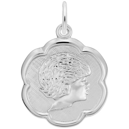 14K White Gold Girls Head Scalloped Disc Charm by Rembrandt Charms