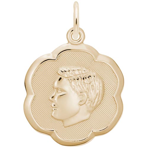 Gold Plate Boy's Head Scalloped Disc Charm by Rembrandt Charms Gold Plate Boy's Head Scalloped Disc Charm by Rembrandt Charms