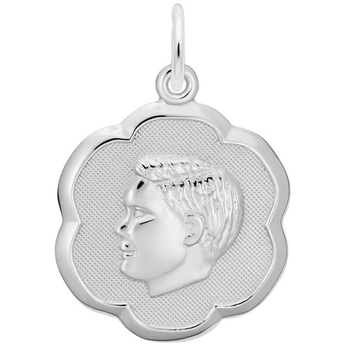 14K White Gold Boy's Head Scalloped Disc Charm by Rembrandt Charms 14K White Gold Boy's Head Scalloped Disc Charm by Rembrandt Charms