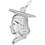 Rembrandt Female Graduate Head Charm, 14k White Gold