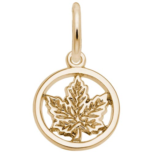 Rembrandt Ringed Maple Leaf Charm, 14K Yellow Gold