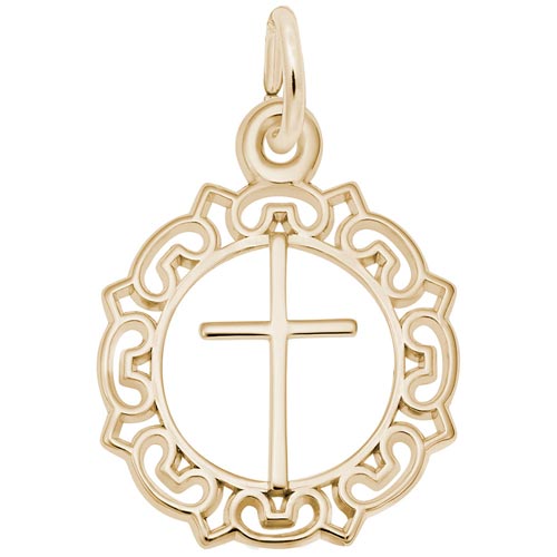 10K Gold Cross with Ornate Border Charm by Rembrandt Charms