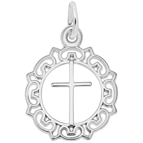 14K White Gold Cross with Ornate Border Charm by Rembrandt Charms 14K White Gold Cross with Ornate Border Charm by Rembrandt Charms