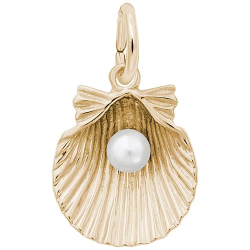 10K Gold Clamshell with Pearl Charm by Rembrandt Charms 10K Gold Clamshell with Pearl Charm by Rembrandt Charms