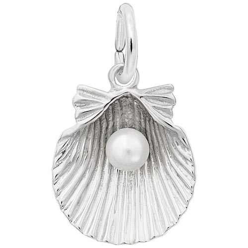 14K White Gold Clamshell with Pearl Charm by Rembrandt Charms 14K White Gold Clamshell with Pearl Charm by Rembrandt Charms