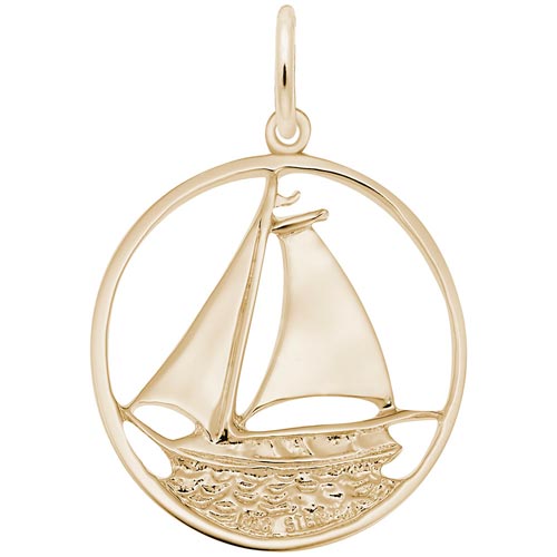 10K Gold Sailboat in Circle Charm by Rembrandt Charms 10K Gold Sailboat in Circle Charm by Rembrandt Charms
