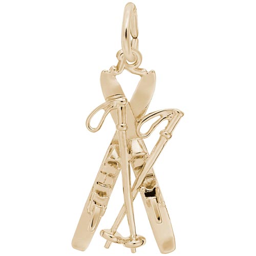 Rembrandt Downhill Skis with Poles Charm, 14k Yellow Gold