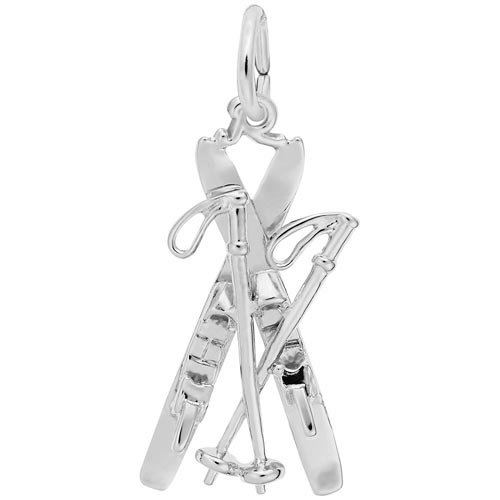 Rembrandt Downhill Skis with Poles Charm, 14k White Gold