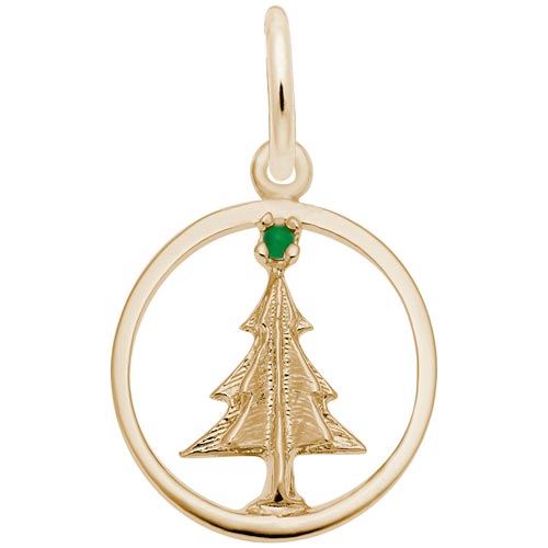 Gold Plate Christmas Tree Circle Charm by Rembrandt Charms
