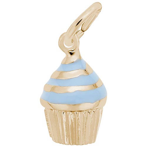 Gold Plate Blue Swirl Cupcake Charm by Rembrandt Charms