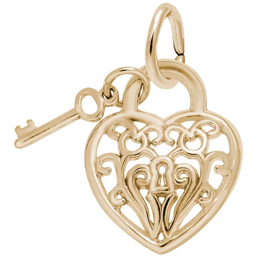 Gold Plated Filigree Heart and Key Charm by Rembrandt Charms