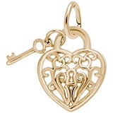 10k Gold Filigree Heart and Key Charm by Rembrandt Charms