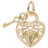 14k Gold Filigree Heart and Key Charm by Rembrandt Charms