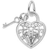 14k White Gold Filigree Heart and Key Charm by Rembrandt Charms