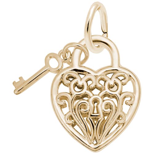 10k Gold Filigree Puff Heart and Key by Rembrandt Charms