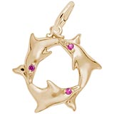 14K Gold Dolphins with Red Stones Charm by Rembrandt Charms