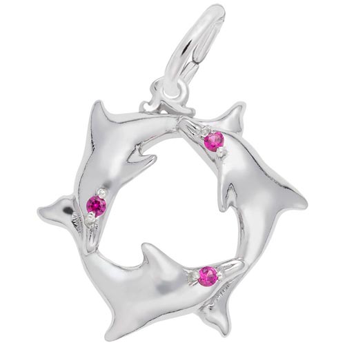 14K White Gold Dolphins with Red Stones Charm by Rembrandt Charms 14K White Gold Dolphins with Red Stones Charm by Rembrandt Charms
