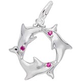 Sterling Silver Dolphins with Red Stones Charm by Rembrandt Charms