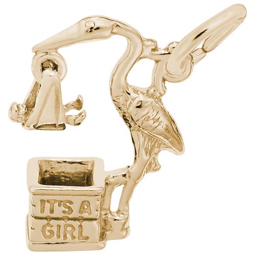 Gold Plated Stork It's a Girl Charm by Rembrandt Charms Gold Plated Stork It's a Girl Charm by Rembrandt Charms