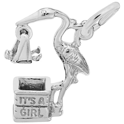 14k White Gold Stork It's a Girl Charm by Rembrandt Charms 14k White Gold Stork It's a Girl Charm by Rembrandt Charms