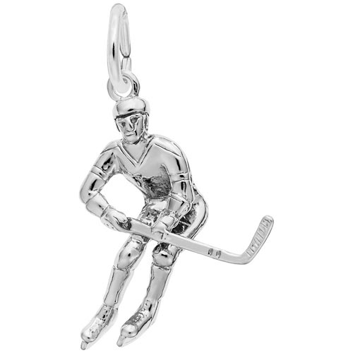 14K White Gold Male Hockey Player Charm by Rembrandt Charms