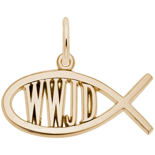 10K Gold WWJD Fish Charm by Rembrandt Charms