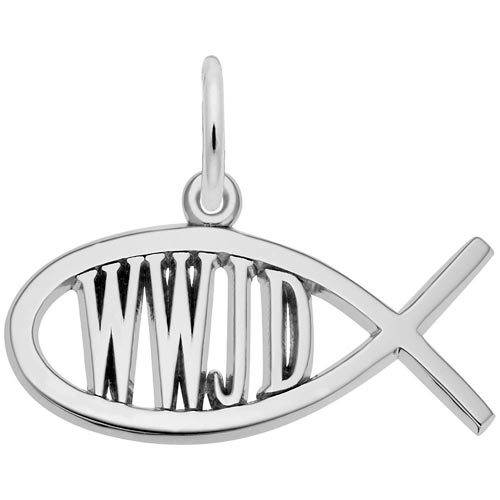 14K White Gold WWJD Fish Charm by Rembrandt Charms