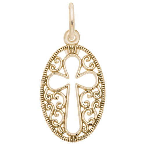 14K Gold Filigree Oval Cross Charm by Rembrandt Charms