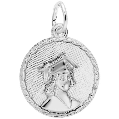 14K White Gold Female Graduate Disc Charm by Rembrandt Charms