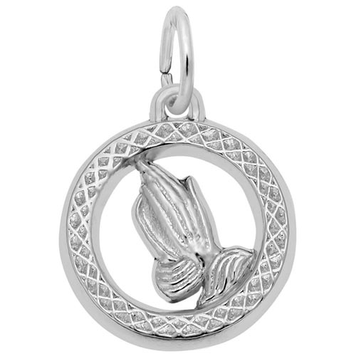 Sterling Silver Small Praying Hands Disc Charm by Rembrandt Charms
