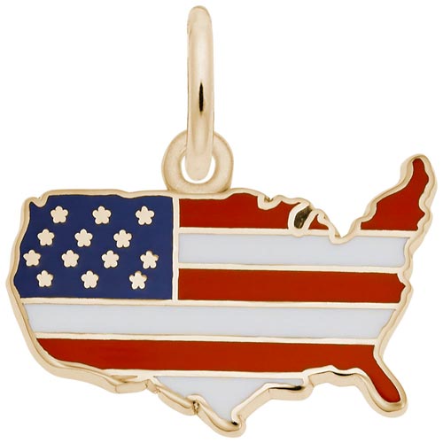 14k Gold USA Map Red White and Blue Charm 