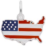 Sterling Silver USA Map Red White and Blue Charm 