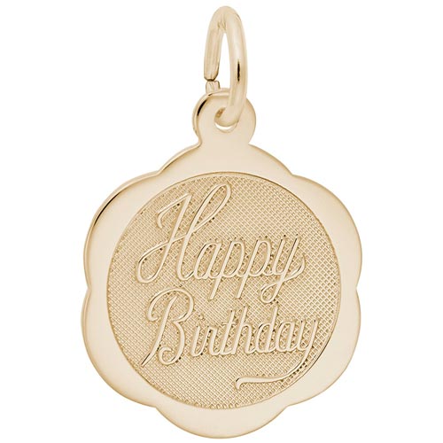 14K Gold Happy Birthday Scalloped Charm by Rembrandt Charms 14K Gold Happy Birthday Scalloped Charm by Rembrandt Charms