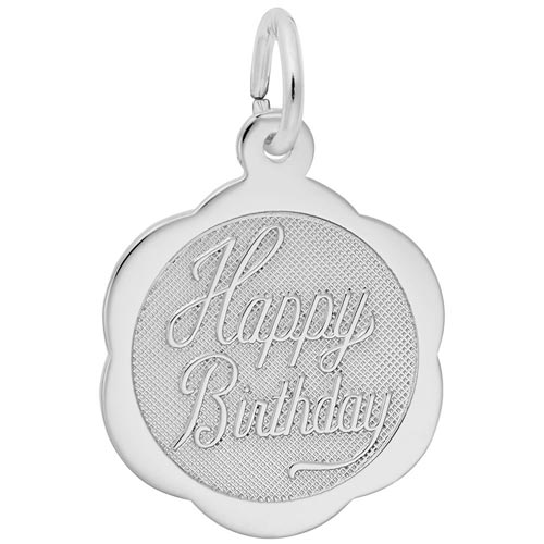14K White Gold Happy Birthday Scalloped Charm by Rembrandt Charms 14K White Gold Happy Birthday Scalloped Charm by Rembrandt Charms